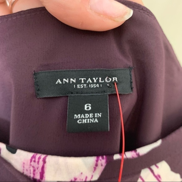 [Ann Taylor] Square Neck Sleeveless Purple Floral Print Silk Dress - Picture 4 of 10